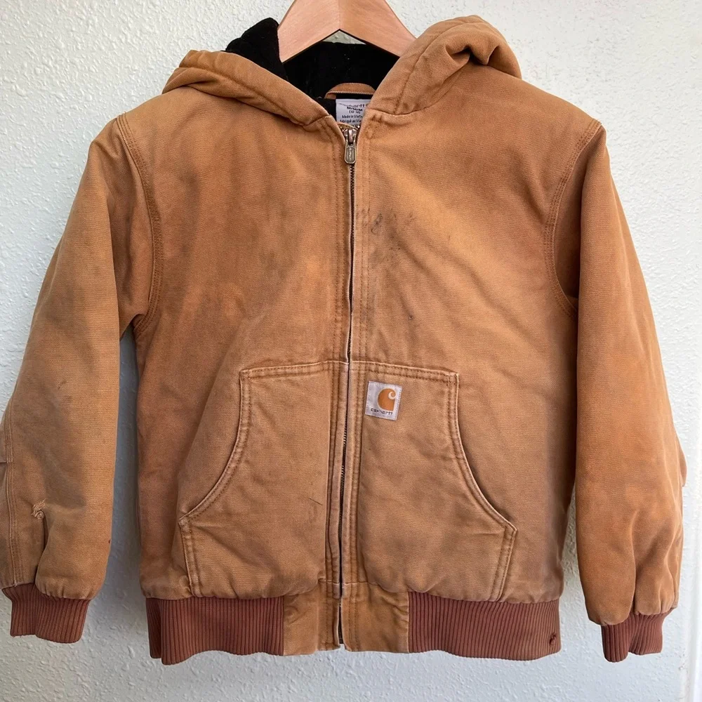 🍄SOLD🍄 Carhartt Kids Brown Patchwork Puffer Jacket - Picture 2 of 5